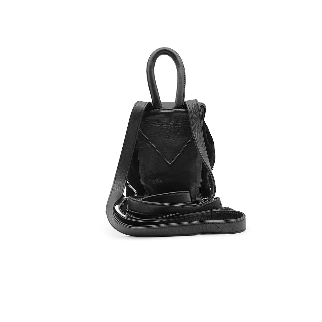 Chrome Silver Dagger Suede Black Bucket Backpack